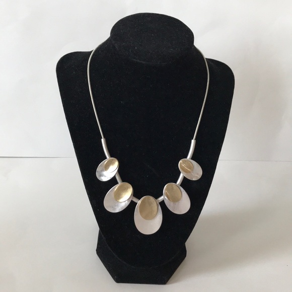 Boutique Jewelry - Silver & Gold Ovals Statement Necklace